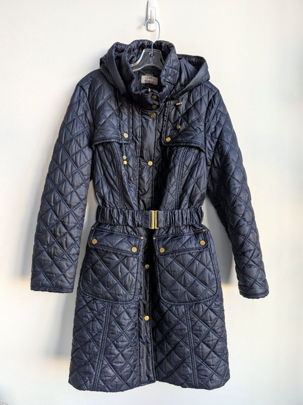 Planet Quilted Belted Hooded Coat Navy | Size 14